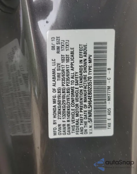 2014 Honda Odyssey Exl from USA, damaged, VIN 5FNRL5H64EB023570